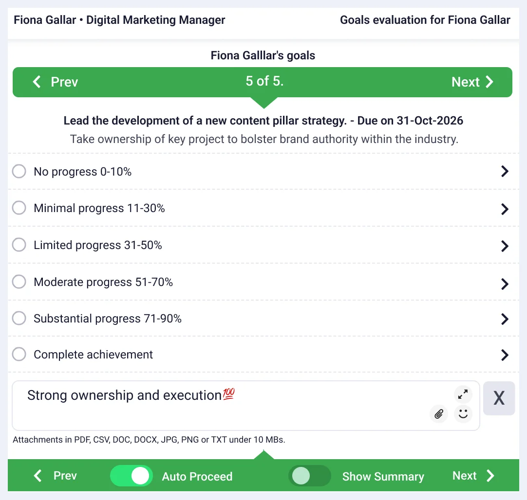 Consistent goal tracking and evaluation